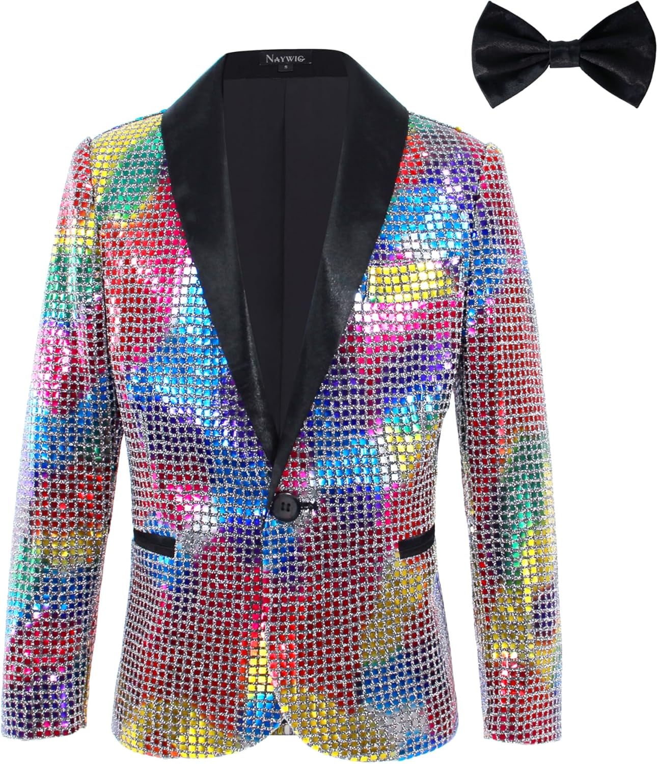 Nawgut Sequin Blazer Jacket 70s Disco Party Costume Outfits with Bowtie Halloween Cosplay For Kids Boys Nawgut Sequin Blazer Jacket 70s Disco Party Costume Outfits with Bowtie Halloween Cosplay For Kids Boys