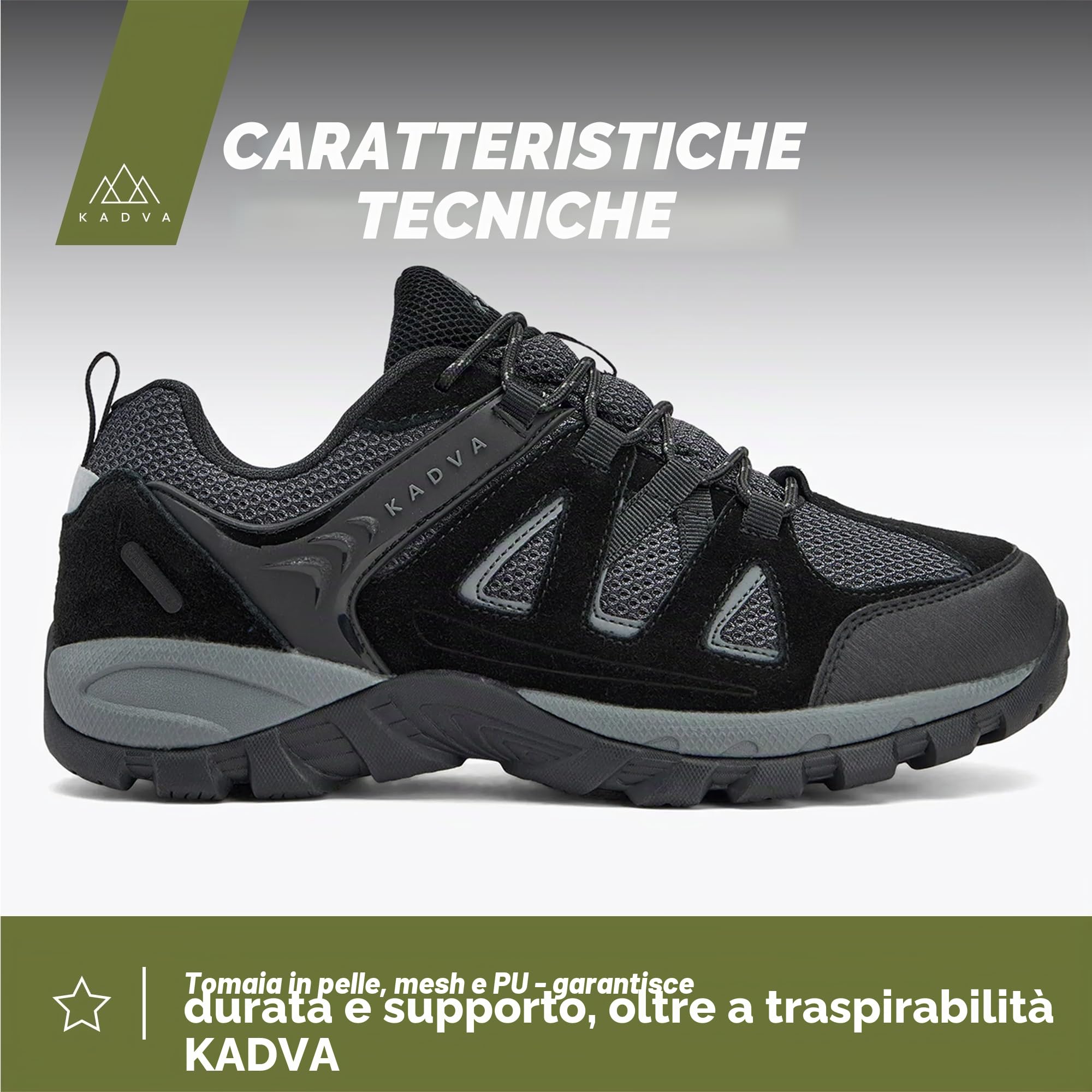 KADVA Scarpe da Trekking da Uomo Traver Low in Nero Taglia 41-46 EU Scarpe da Uomo Impermeabili e Traspiranti Isolate con Tomaia in Pelle e Tessuto Isolamento Contro Neve e Gelo