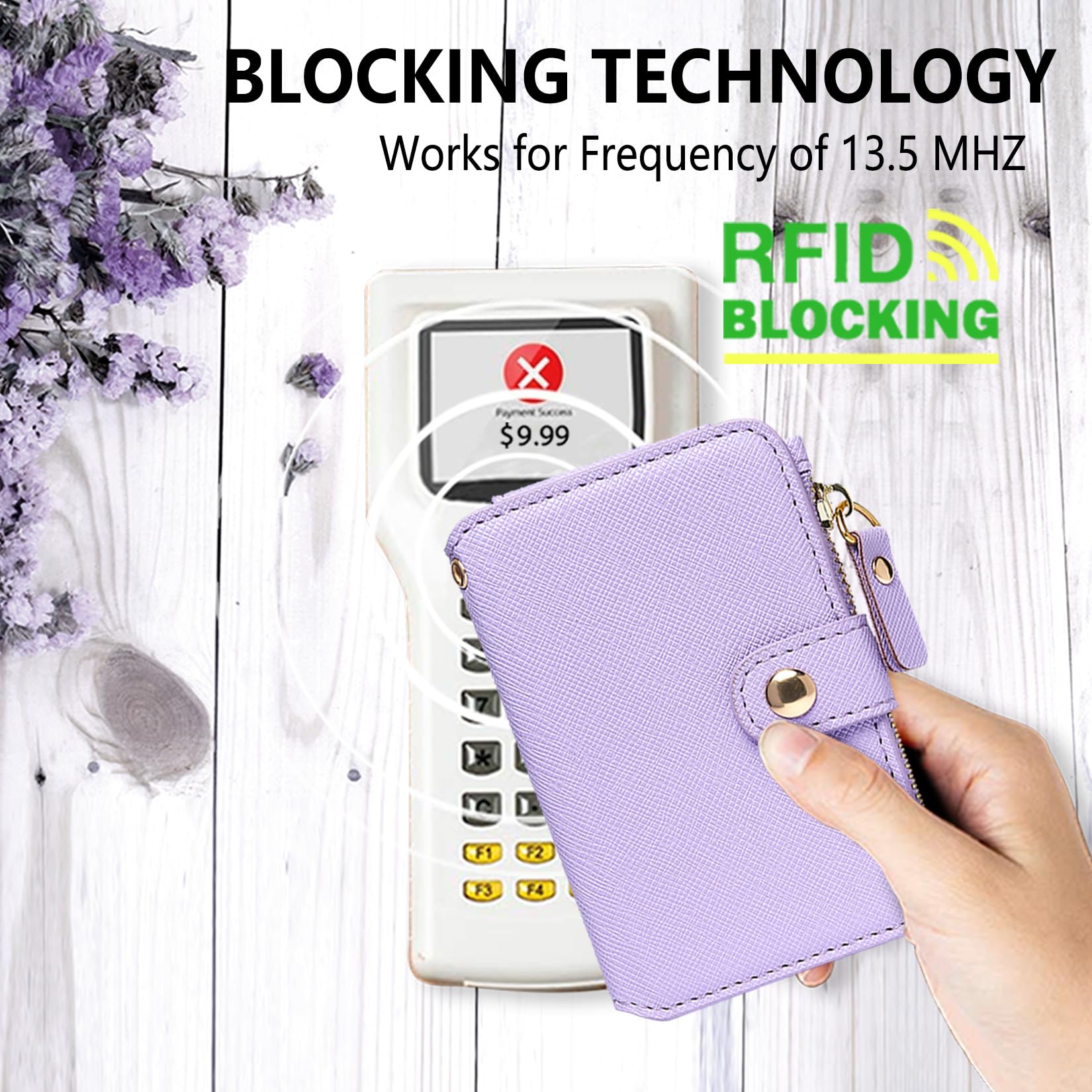 M-Plateau Cartera pequeña para mujer, soporte para tarjetas de crédito para mujer, adhesivo 3M, cartera para teléfono compatible con funda iPhone 14 Pro y la mayoría de teléfonos inteligentes (morado)