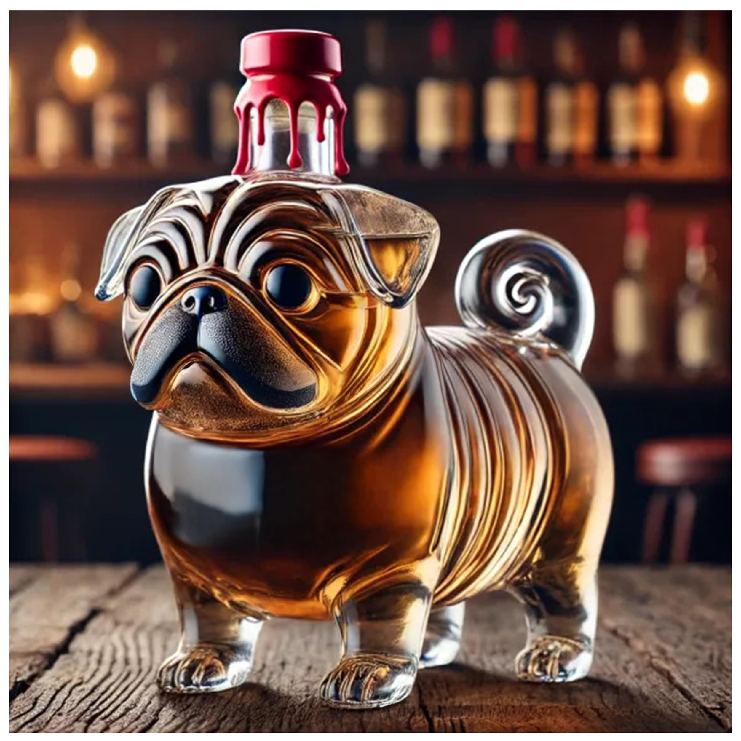 JSvsza Pug-Shaped Whiskey Decanter, 280ml Novelty Handmade Glass Wine Bottle Funny Animal-Themed Barware, for Bar Home Office Decoration Animal Whiskey Glass Shaker, B