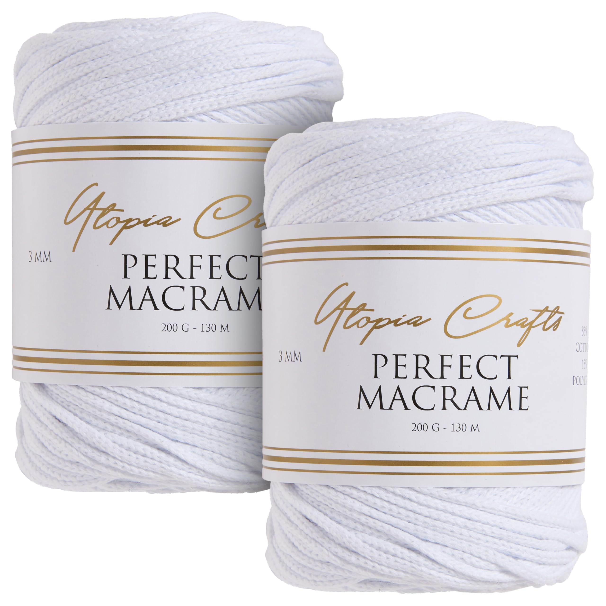 Utopia Crafts Perfect Macrame Cord 3mm - 2X 200g (White)