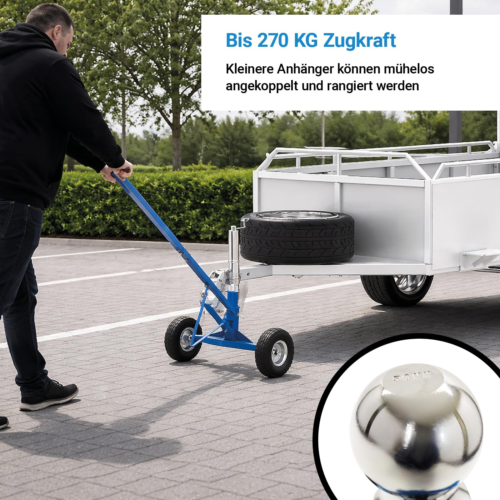 Bituxx Rangierhilfe Mover für Anhänger Trailer Hänger Rangierwagen Wohnwagen mit Kugelkupplung & Höhenverstellung einfaches Rangieren bis 270Kg