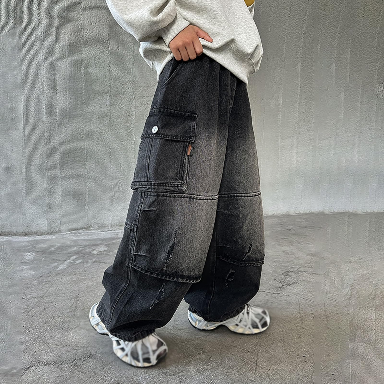 Generico Pantaloni Bambino - Jeans Cargo per Bambini Pantaloni da Lavoro Resistenti Pantaloni Lunghi Casual in Denim con Elastico in Vita Comodi Outfit per Autunno Inverno E Primavera