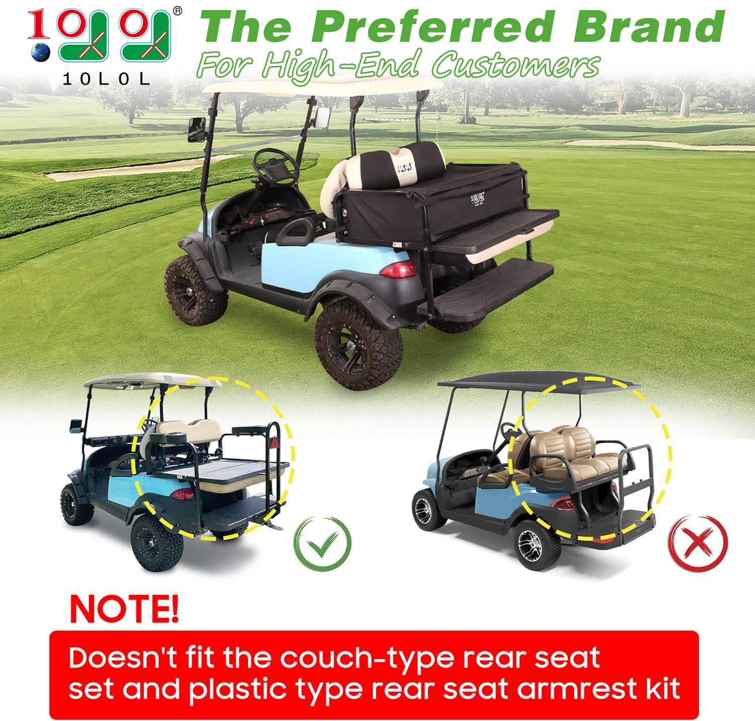 10L0L 4-Passenger Golf Cart Storage Bag, 800D PVC Dustproof Rear Bench Bag for Yamaha, EZGO, Club Car, No Drilling Required, Grocery Organizer with Secure Buckles