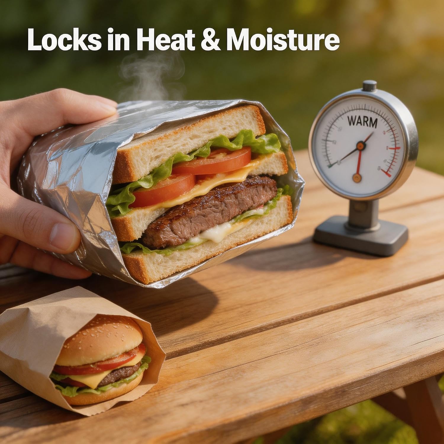 150 Pack Insulated Aluminum Foil Sandwich Bags Set for Burgers BBQ | Food-grade sandwich pouches, Thickened greaseproof lining, Self-adhesive secure seal; Perfect for kitchen food storage
