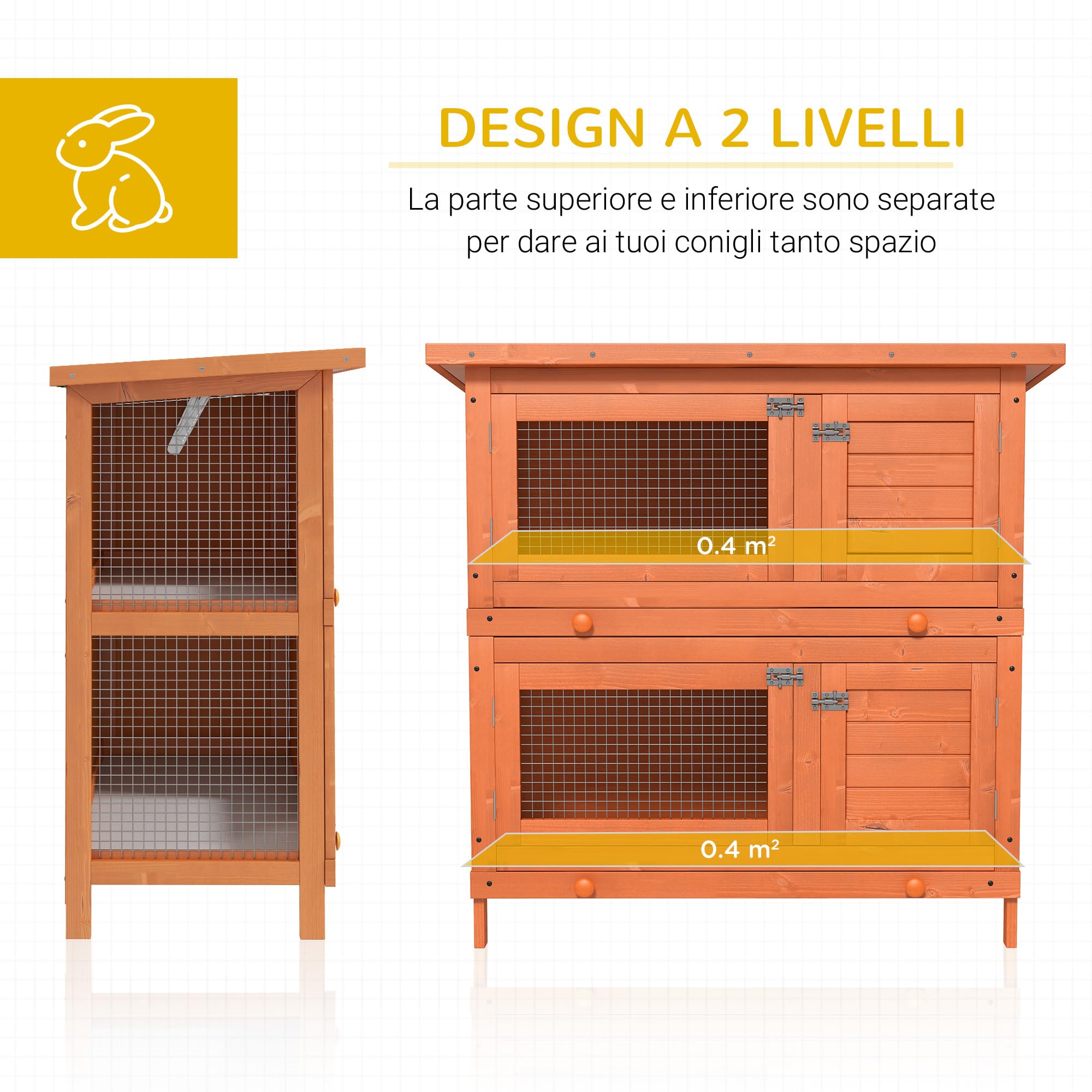PawHut Gabbia per Conigli Conigliera da Esterno in Legno di Abete, 90x45x90cm