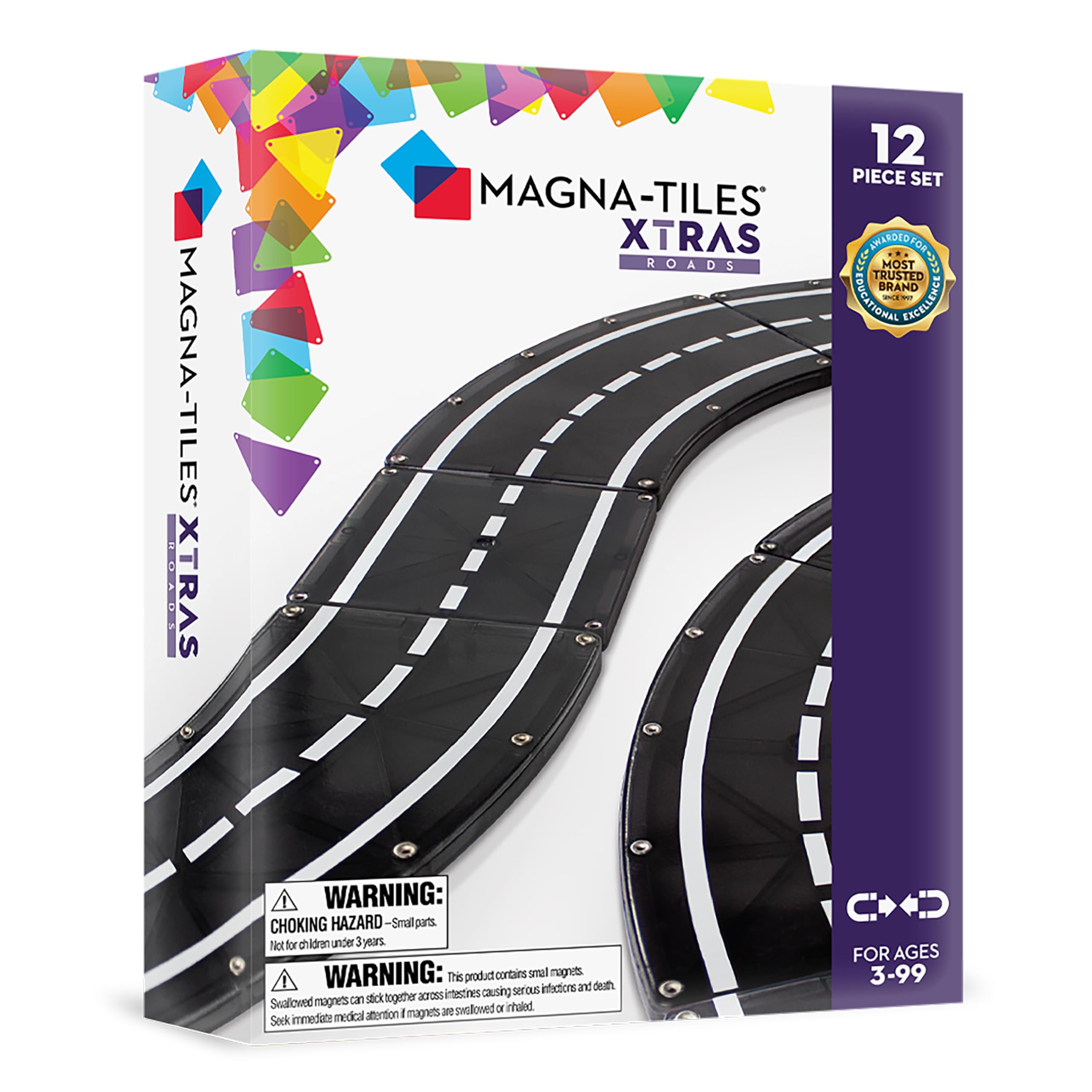 MAGNA-TILESXTRAS: Roads 12 Piece Magnetic Construction Set, The ORIGINAL Magnetic Building Brand