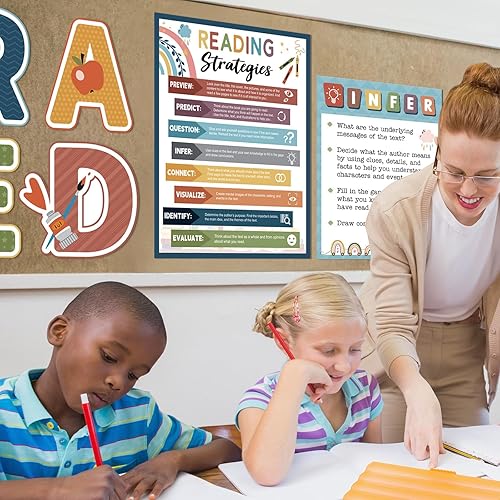 Miniatura 5 de Colarr 13 pósteres de lectura bohemios para decoración de aula, estrategias de lectura, juego de tablón de anuncios, decoración de esquina de