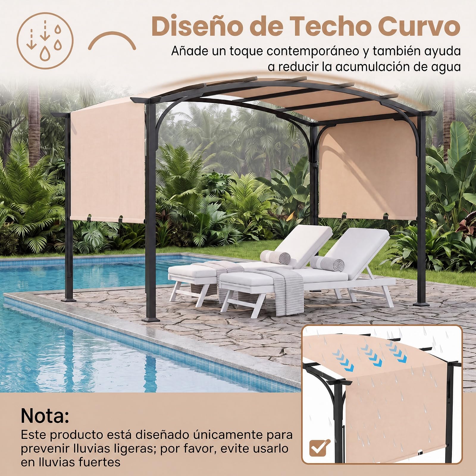 GOPLUS Pérgola Retráctil para Exterior, 305x246x233 cm (Beige) | Cenador de Jardín con Estructura Metálica y Tejido de Poliéster, Arco Jardín con Toldo para Patio, Terraza, Porche