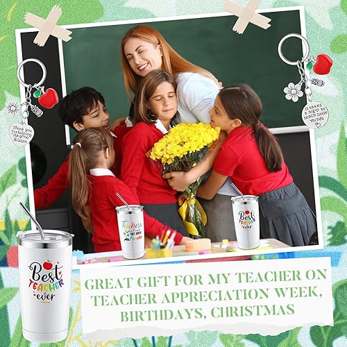 Miniatura 4 de Nuanchu Juego de 18 vasos de vino de acero inoxidable con tapas y popotes, regalos de agradecimiento para profesores, regalos para Navidad, 20 onzas