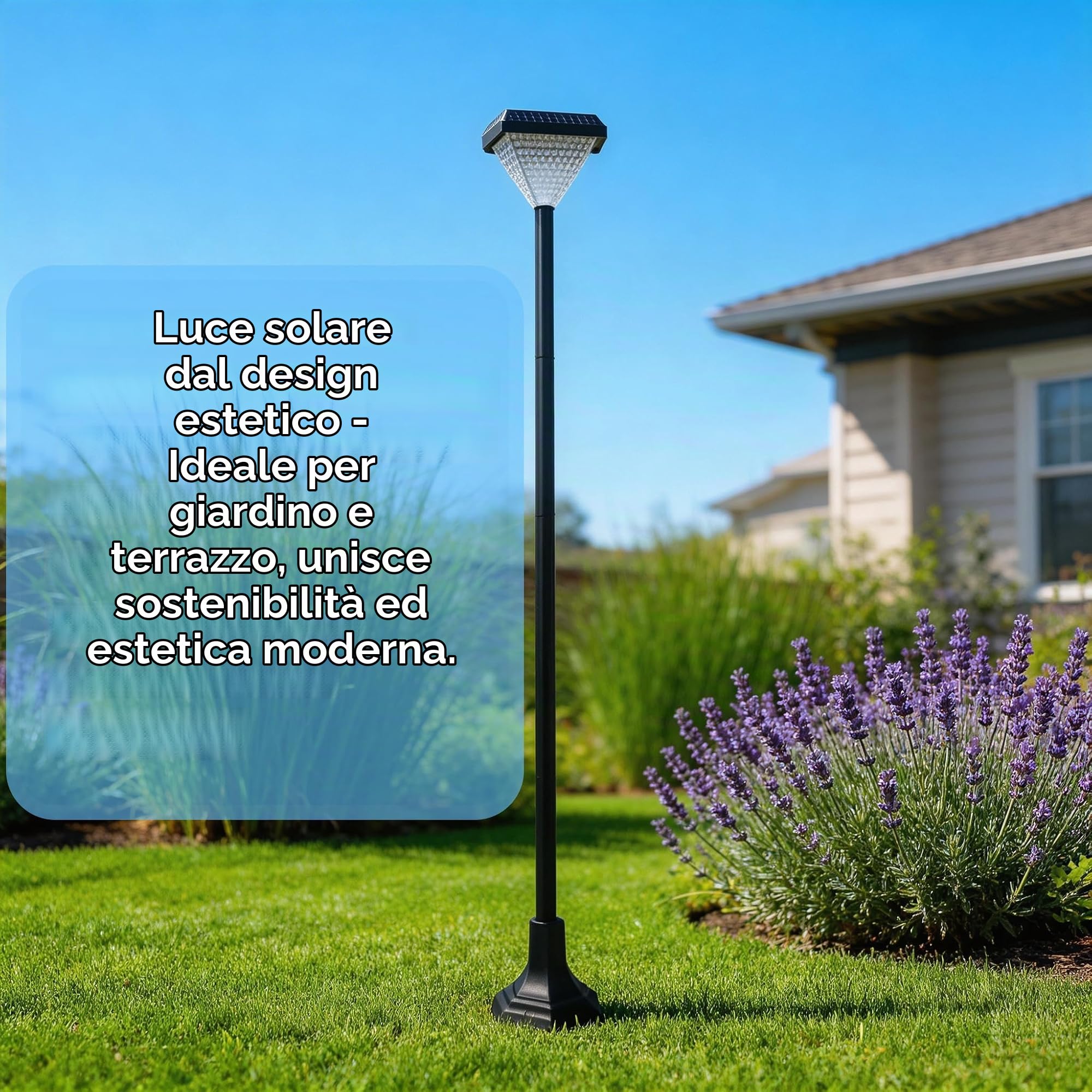 Lampione Solare Esterno 150cm, Luce Calda Giardino IP44, Nero