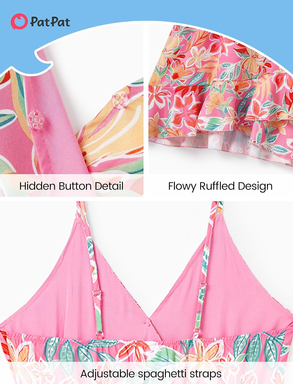 PATPAT Matching Hawaiian Outfits for Couples Beach Vacation Tropical Print Women Spaghetti Strap Dress or Men Cruise Shirt