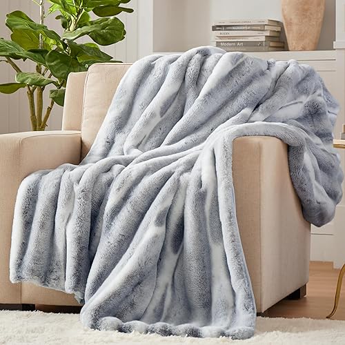 Miniatura 9 de Hyde Lane Manta de lujo de piel sintética de conejo  Manta ultra suave y acogedora para sofá, dormitorio, manta cálida y gruesa como regalo, lince