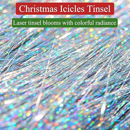 Miniatura 4 de 10000 hebras de carámbanos de oropel de Navidad, carámbanos de oropel iridiscentes plateados, carámbanos de flecos, árbol de Navidad, decoración de