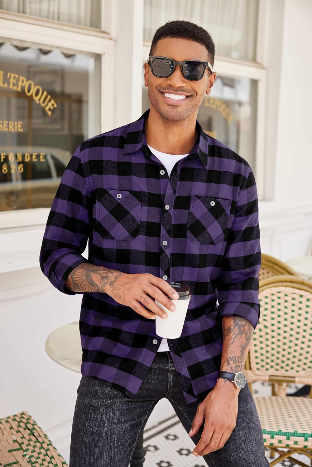 COOFANDY Men's Flannel Plaid Shirts Long Sleeve Casual Button Down Shirt with Pockets - Image 2