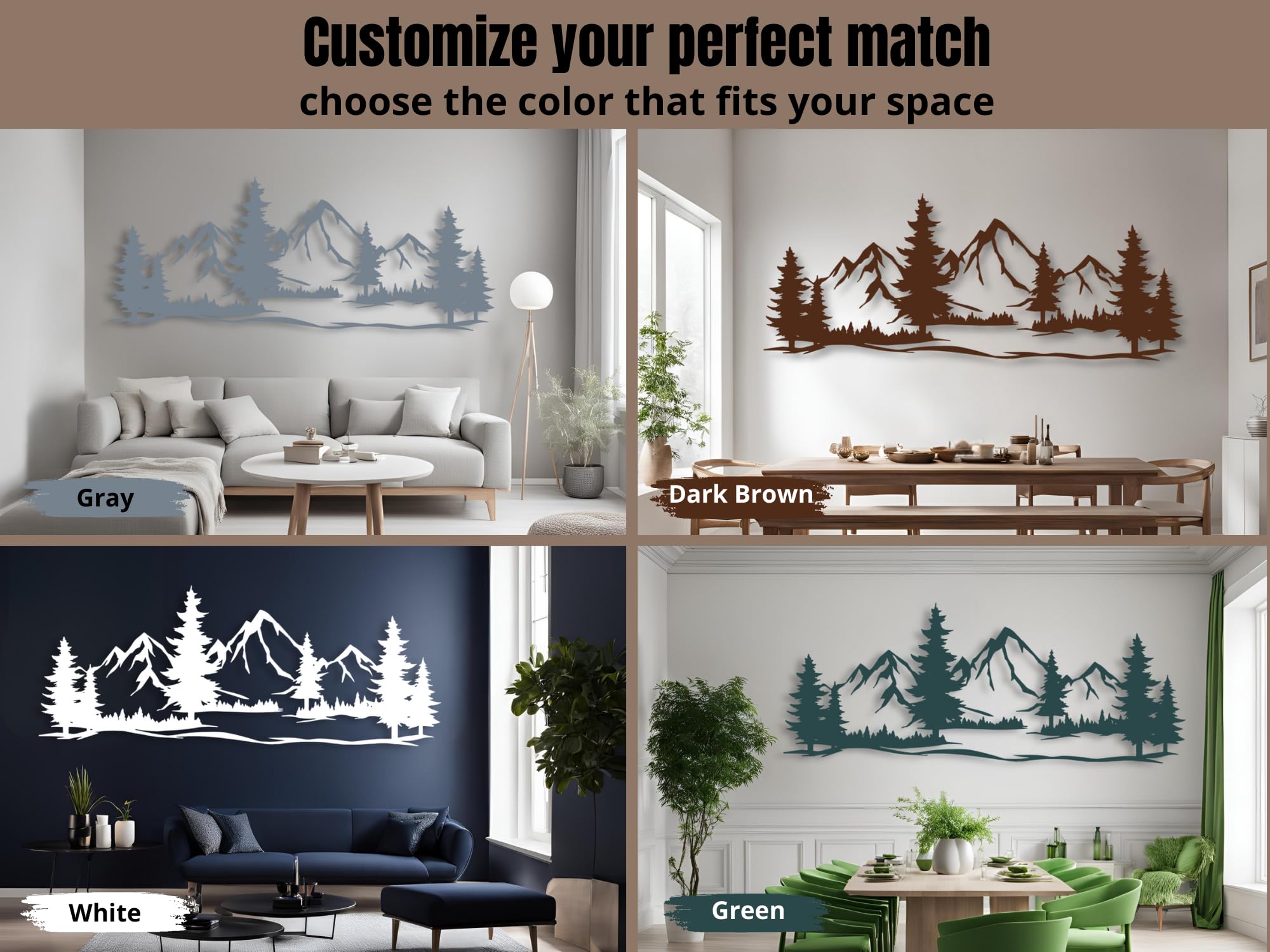 Vailla Tableau Decoration Murale Montagne 3D Deco Murale Salon Salle de Bain Chambre Cadre Décoration Chambre Triptyque Mural Bois
