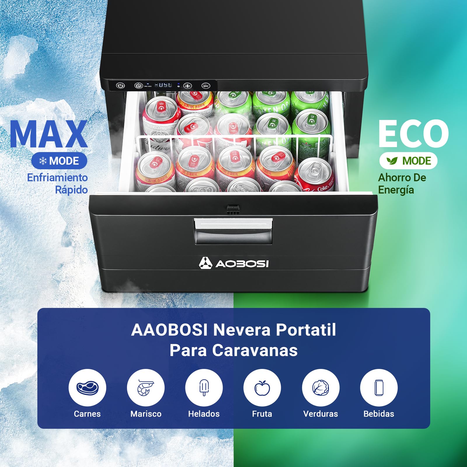 AAOBOSI Nevera Portatil 31L, Refrigerador Tipo Cajón con APP, Nevera Para Caravanas 20°C a -20°C, 12/24V DC, Para Coches, Camiones, Todoterrenos, Caravanas, Barcos, Camping y Viaje