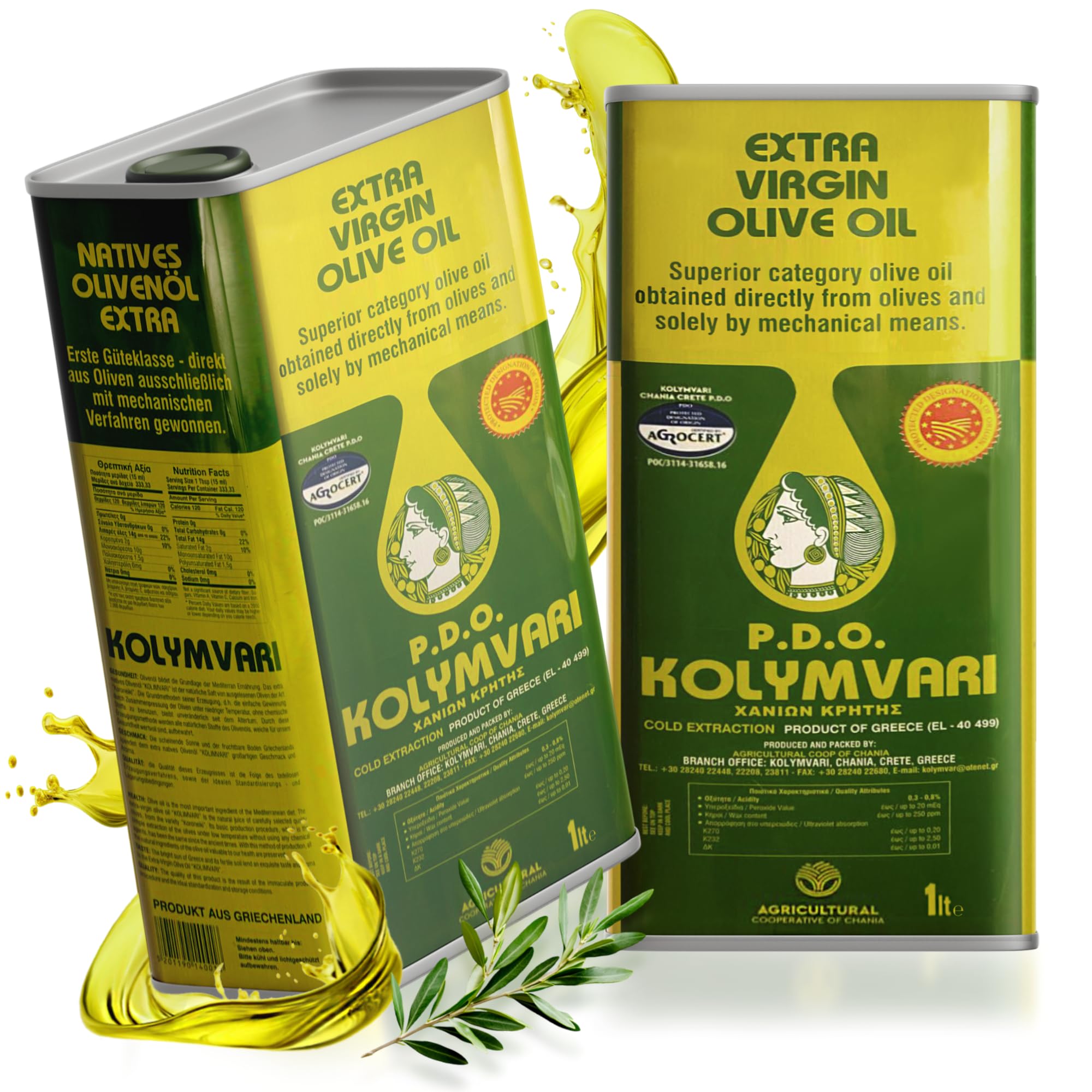 Kolymvari g.U. | Extra Natives Olivenöl | 2x 1 Liter Mini-Kanister – Kreta, Griechenland | Premium Olivenöl | 100% Koroneiki Oliven | traditionelle Handernte | Kaltextraktion | niedriger Säuregehalt