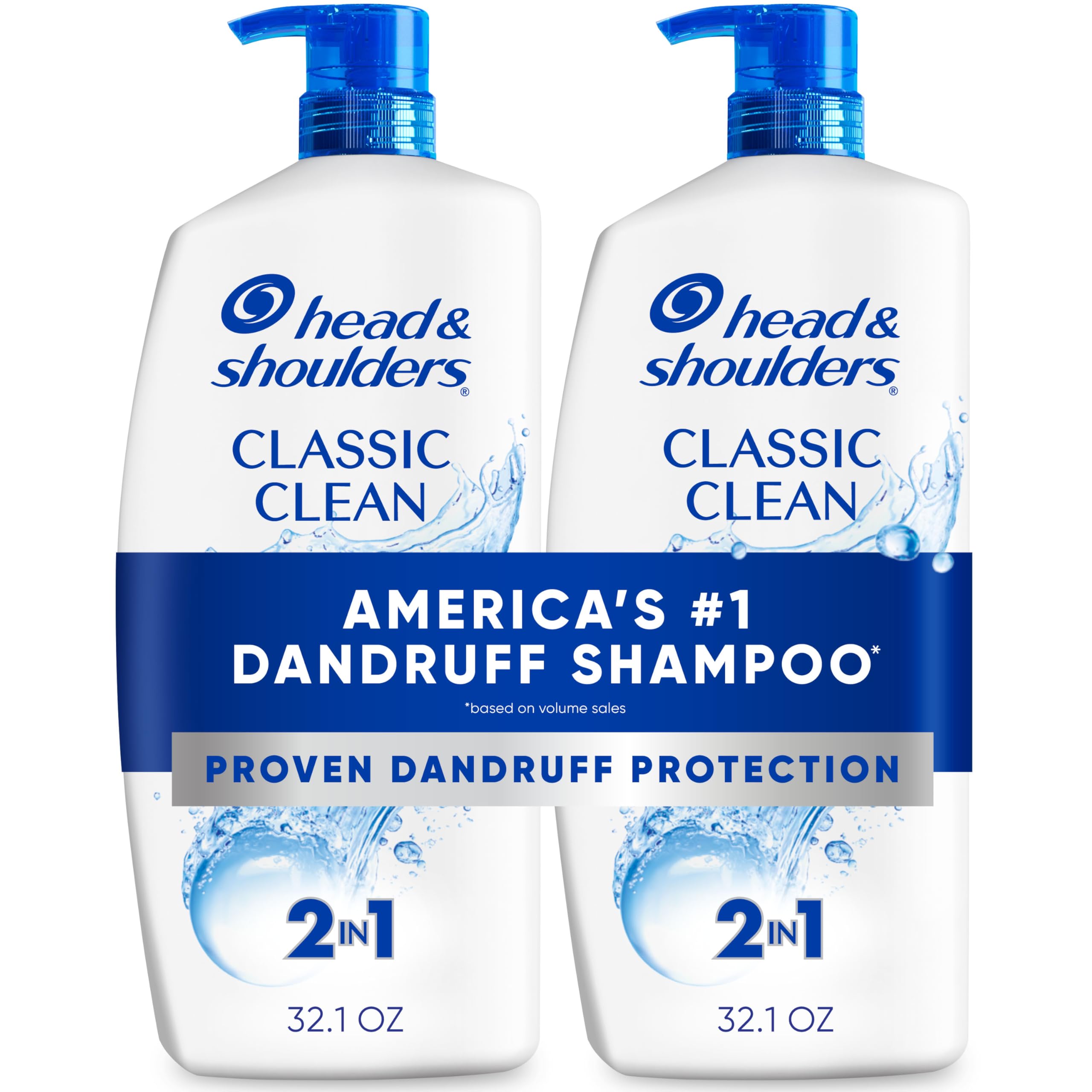 Head & Shoulders Anti-Dandruff Shampoo and Conditioner with 1% Pyrithione Zinc, Classic Clean 2-in-1 Twin Pack, Fresh Scent, Flake Control, Scalp Care, Color-Safe, 32.1 fl oz Each