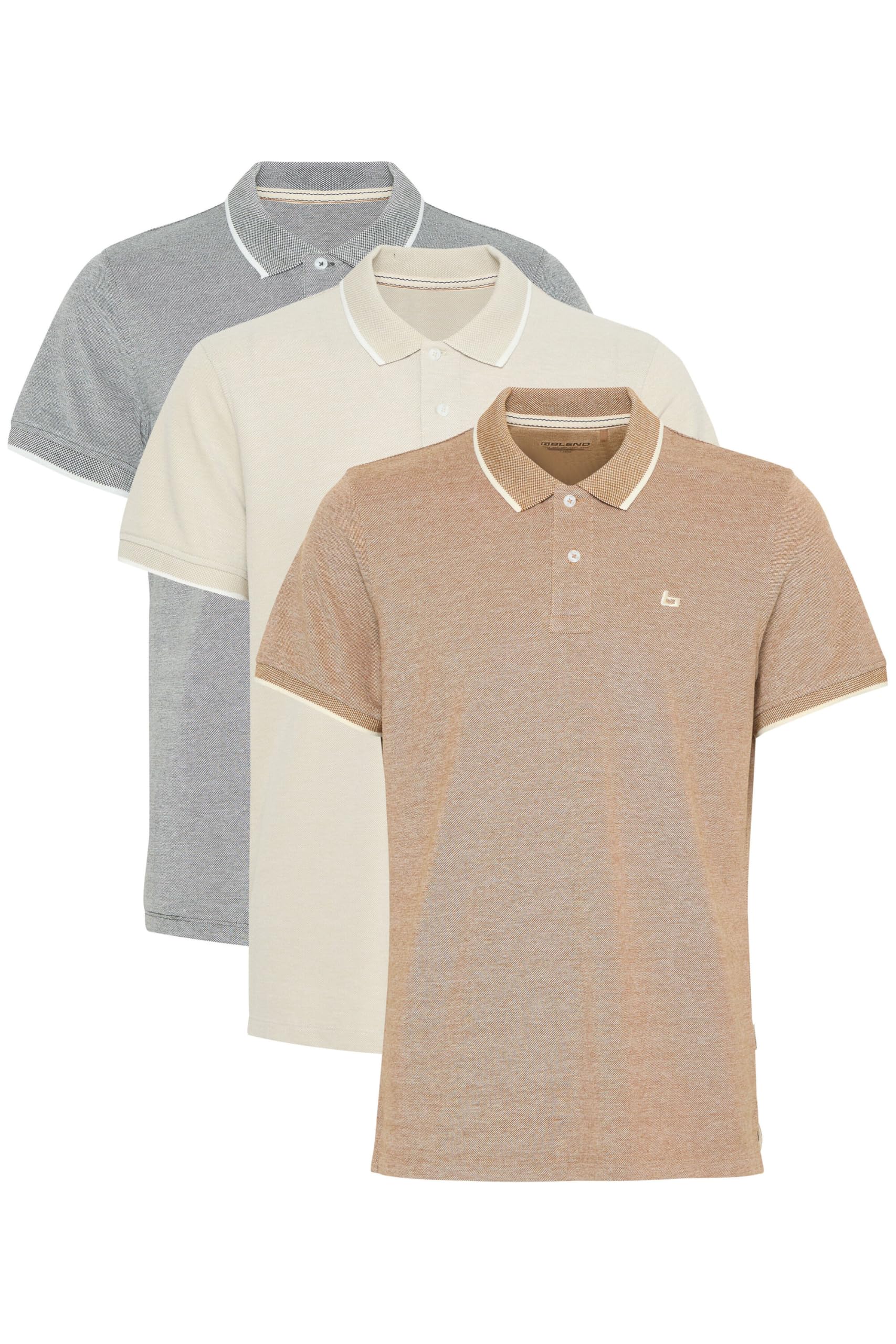 Blend BHPolo Herren 3-Pack Poloshirts Polohemd Shirts mit Polokragen Knöpfen 100% Baumwolle Multipack Regular fit