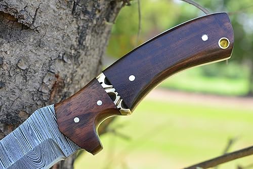 Miniatura 5 de GOLDEN KNIVES Hecho a mano 9 pulgadas hoja fija Damasco Bushcraft Skinner para caza al aire libre supervivencia cuchillo con funda de cuero
