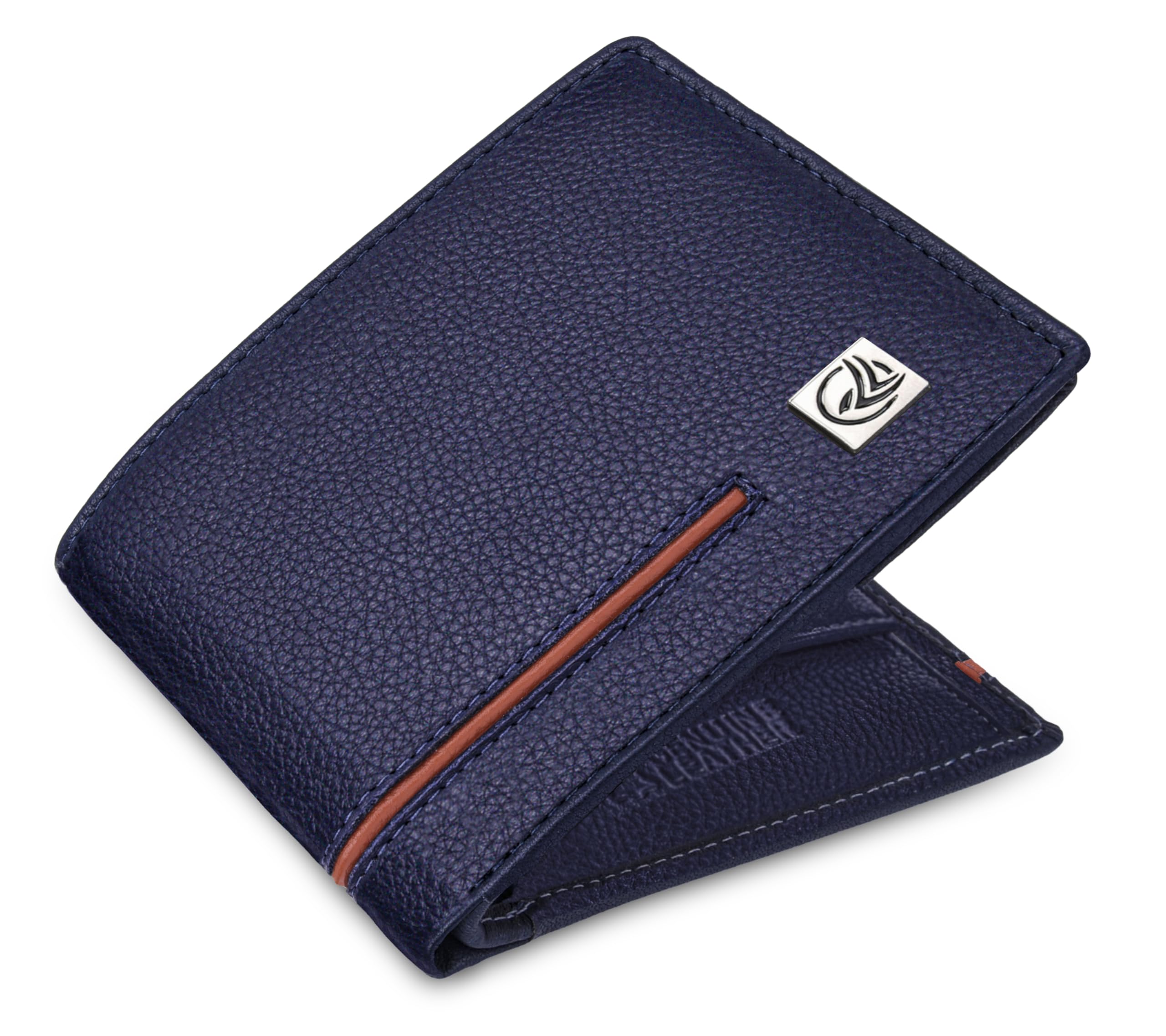 ANTONIO VALERIA Scott Blue/Orange Leather Wallet for Men