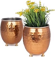 Vista 1 de GoCraft Set of 2 Succulent Planter Pots – Small Hammered Copper Mule Mug Style Pots for Cactus, Herbs, Indoor Plants – Decorative Window Box