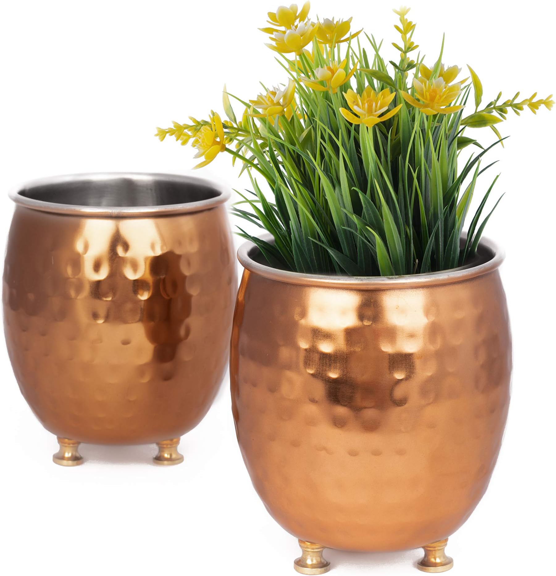 GoCraft Set of 2 Succulent Planter Pots – Small Hammered Copper Mule Mug Style Pots for Cactus, Herbs, Indoor Plants – Decorative Window Box Containers for Home, Office, Desk & Tabletop Décor