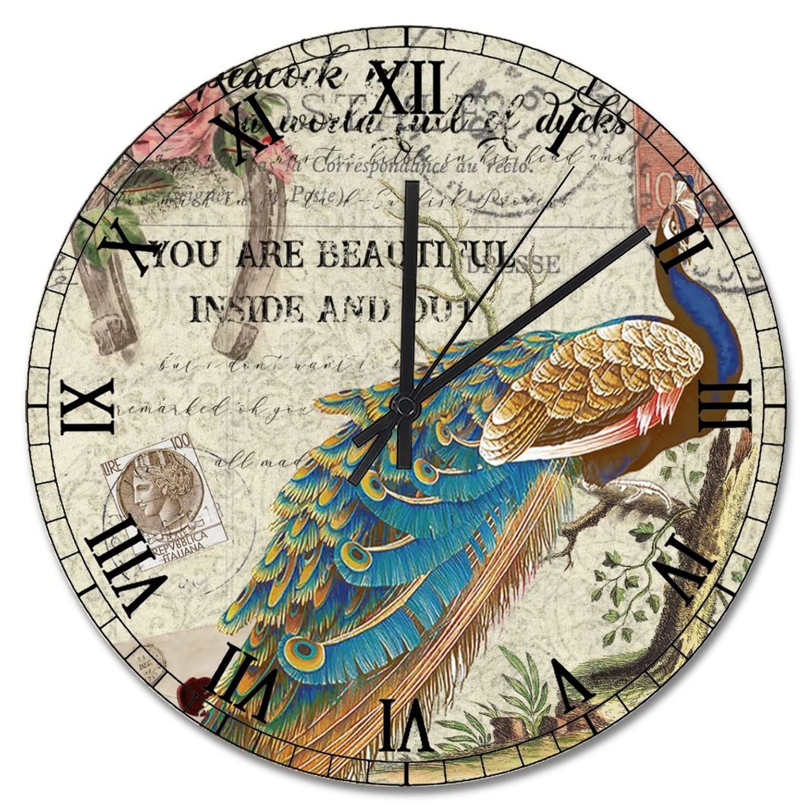 Horloge murale pour chambre et salon style ferme paon 38,1 cm