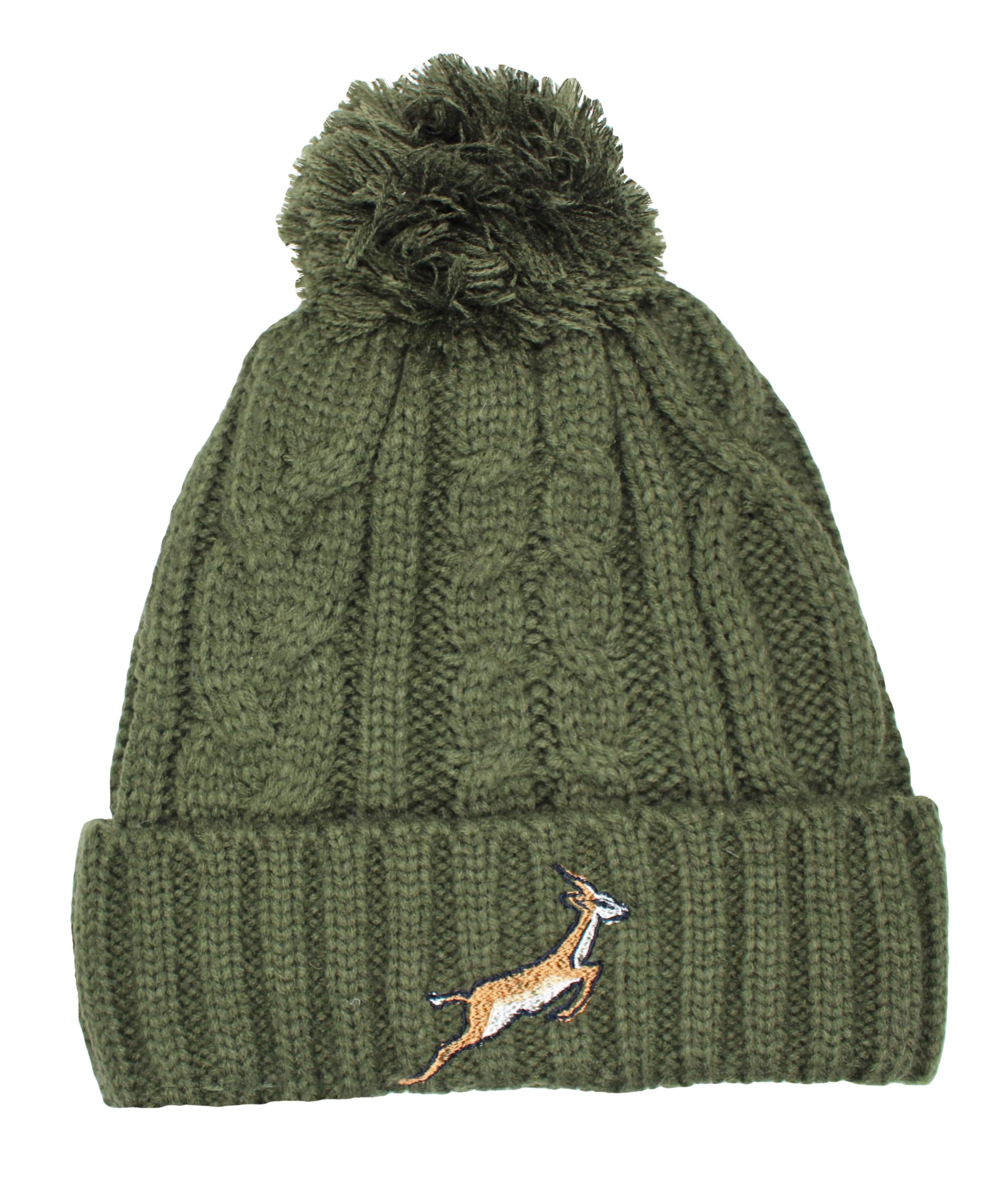 Teddyt's Men's Green Springbok Cable Embroidered Bobble Hat
