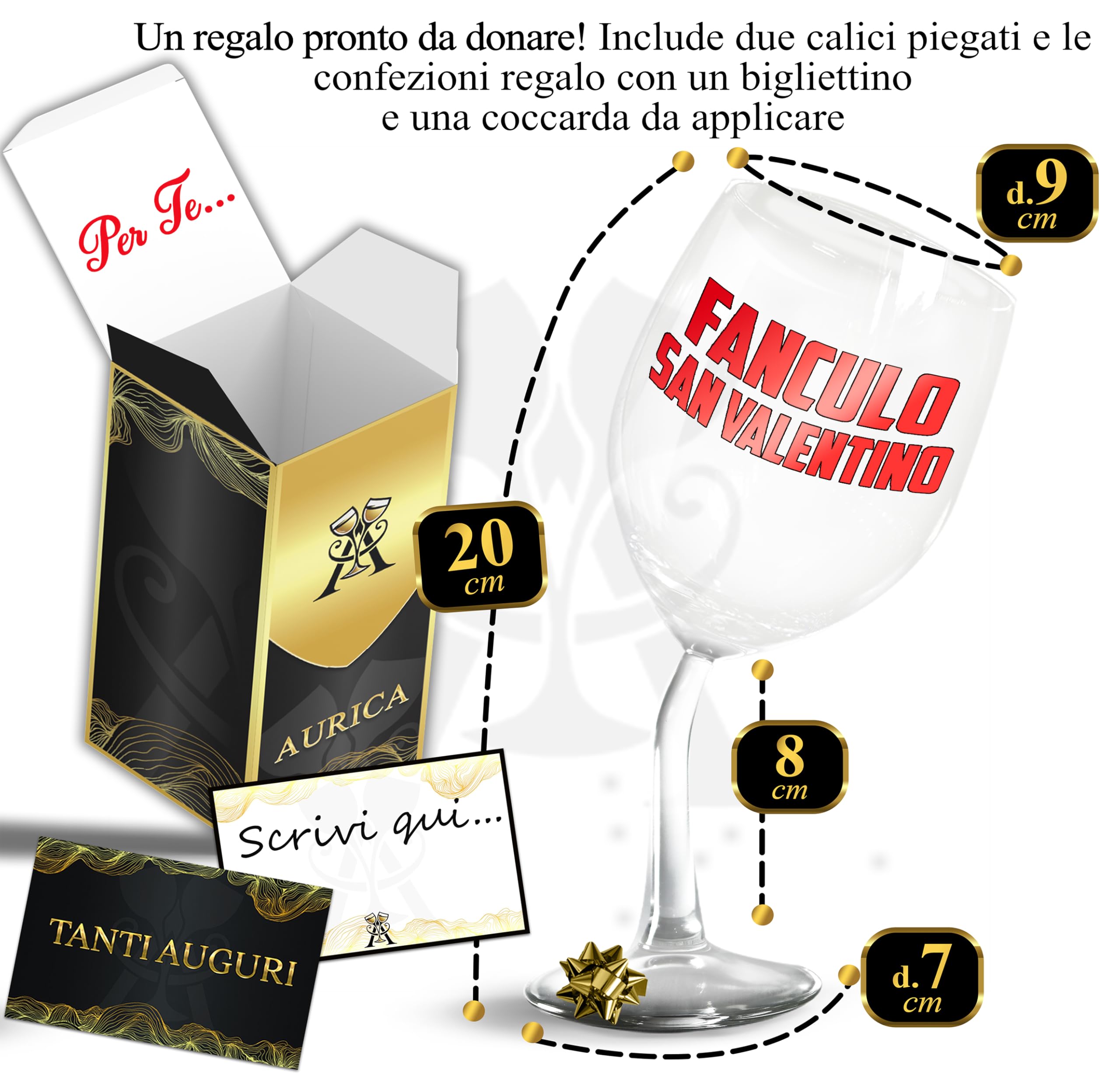 Coppia Calici Vino Personalizzati FAN*LO SAN VALENTINO – TI AMO OGNI GIORNO – 2 Bicchieri Piegati Per Brindisi Fuori Dal Comune Ma Pieni D’Amore Con Confezione Regalo Inclusa