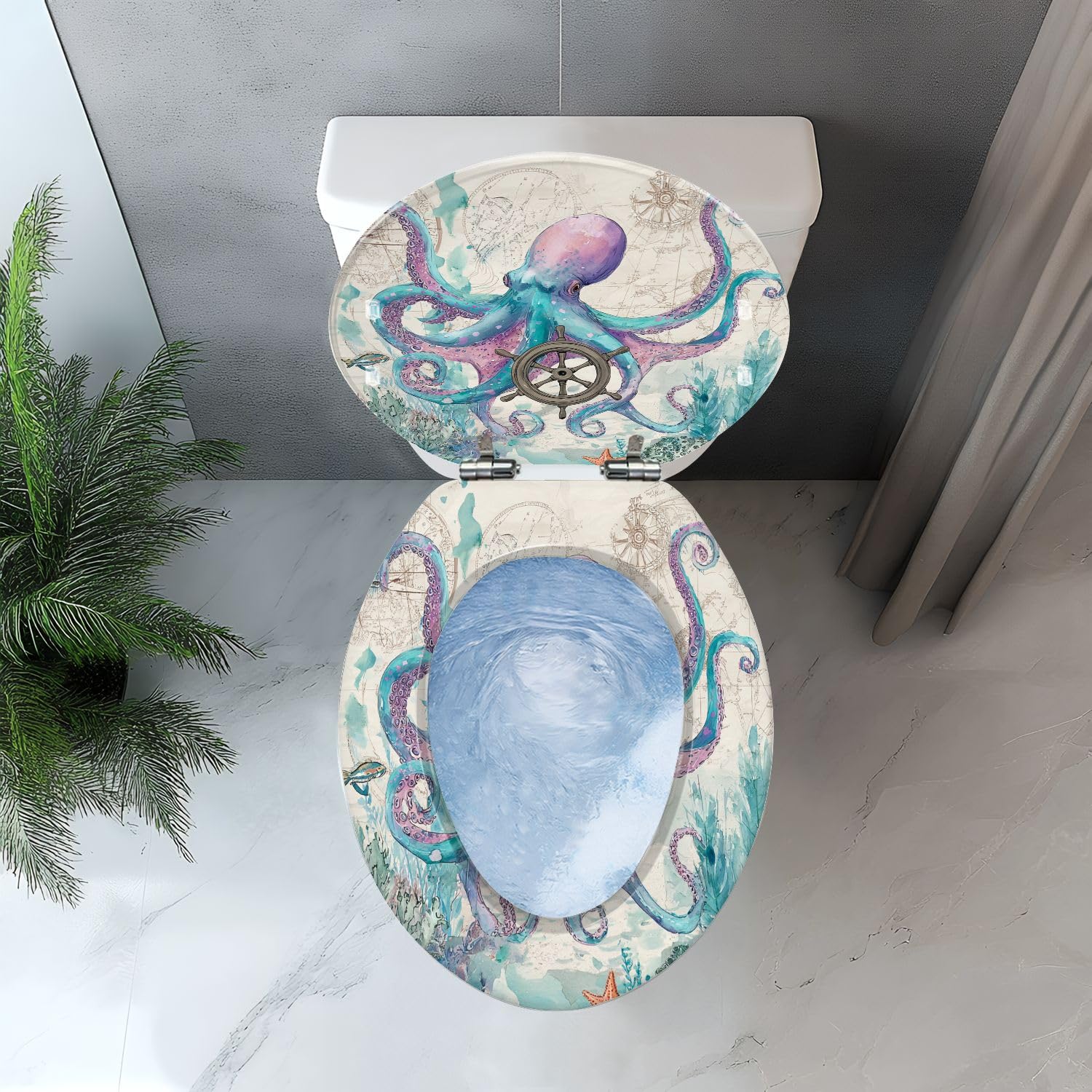 Asiento de inodoro alargado de resina con bisagras de liberación rápida para baño doméstico.