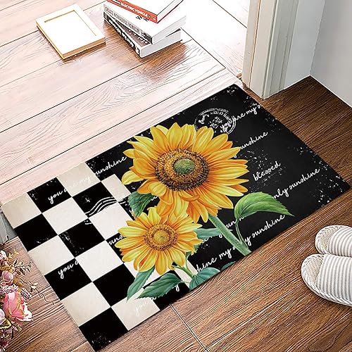 Alfombra de baño con diseño floral de girasoles en blanco y negro, antideslizante, alfombra de suelo, alfombra absorbente, decoración del hogar para
