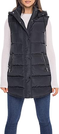 Sebby S.E.B Women's Long Puffer Vest, Quilted Faux Down Filled Hooded Vest for Fall and Winter