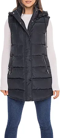 Sebby S.E.B Women's Long Puffer Vest, Quilted Faux Down Filled Hooded Vest for Fall and Winter