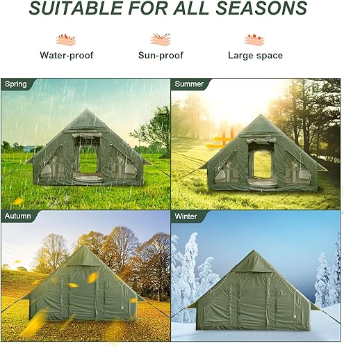 Miniatura 6 de Tienda de campaña inflable con bomba y gato de estufa, tienda inflable para 4-6 personas para acampar, tienda de campaña inflable impermeable de