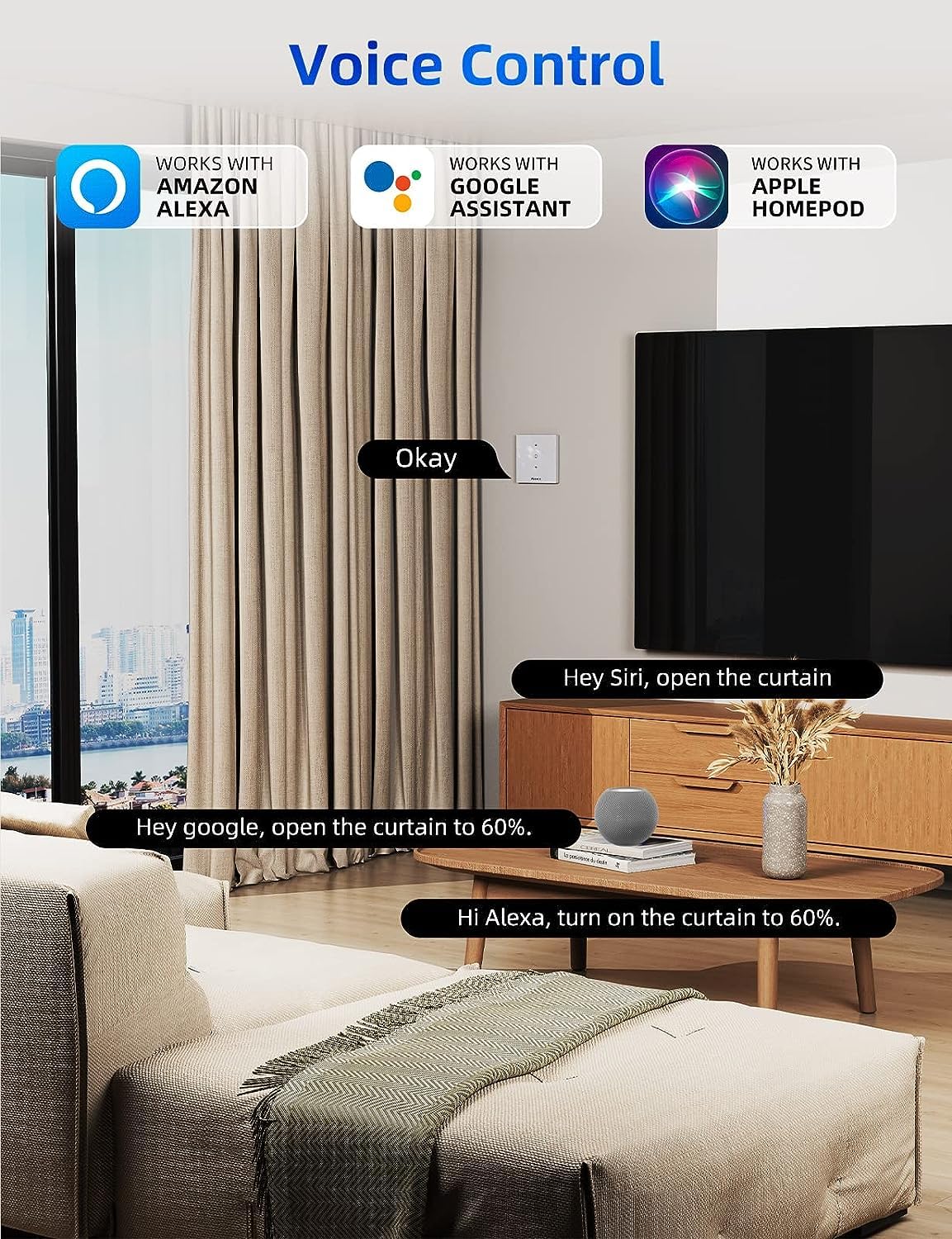 Homekit Wlan Rolladenschalter, Maxcio Smart Jalousieschalter mit Timer/Steuerbare LED, Kompatibel mit Siri, Amazon Alexa, Google
