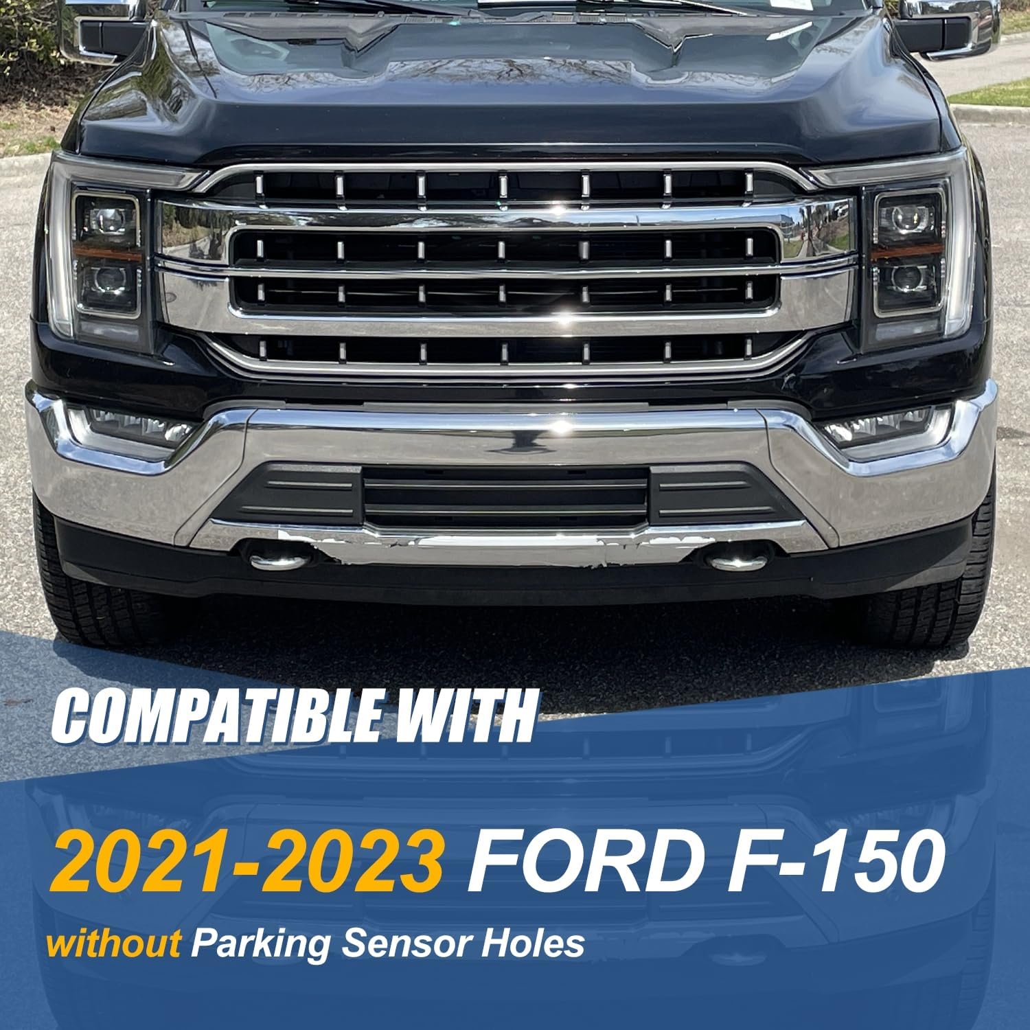 Auto Dynasty Front Bumper Face Bar Compatible with 2021-2023 Ford F-150, w/o Parking Sensor Holes, FO1002463, Polished Chrome