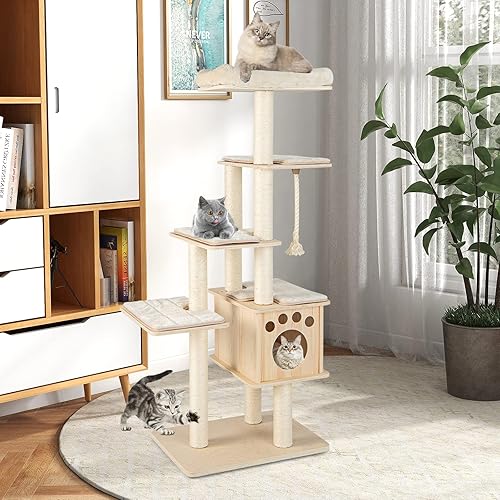 Miniatura 1 de Giantex Árbol para gatos de interior, torre para gatos de 67 pulgadas de varios niveles con postes rascadores, cojines lavables, condominio de