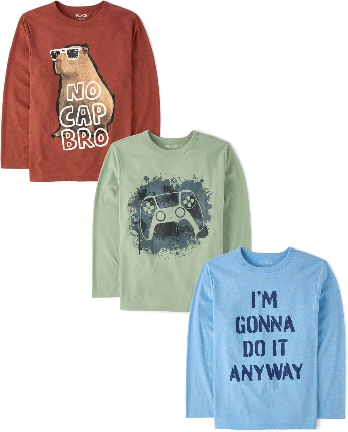 The Children's Place Boys Gamer Long Sleeve Graphic T-Shirts,multipacks