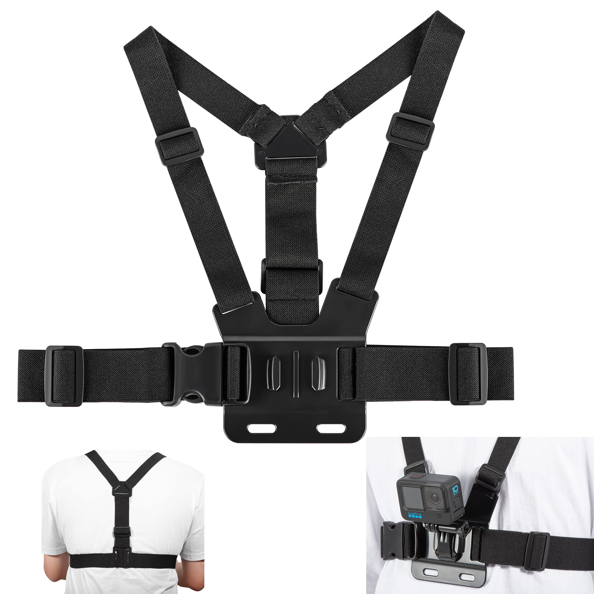 Brustgurthalter Verstellbar Brustgurt Halterung Chest Mount mit J-Haken | Kompatibel mit GoPro, Insta360, DJI Osmo, Action-Kameras, Smartphones | Für Outdoor Abenteuer & Extremsportarten