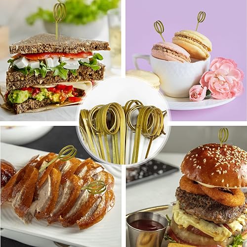 Miniatura 6 de 100 palillos de cóctel de bambú, palillos de dientes elegantes, brochetas de bambú para aperitivos, accesorios de charcutería, palillos de bambú