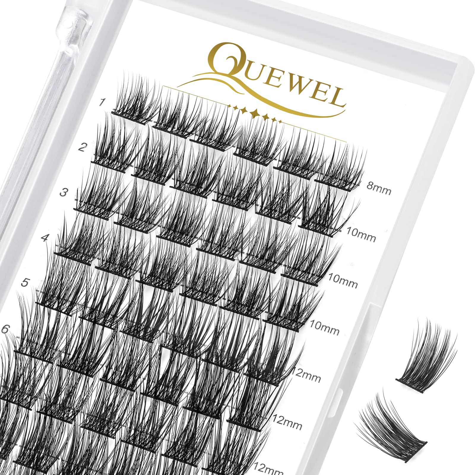 QUEWEL Cluster-Lashes 72 Pcs Individual-Lashes Wide Stem C/D Curl 8-16mm Length DIY Eyelash Extension Individual-Cluster-Lashes Natural&Mega Styles for Personal Makeup Use at Home (Mega-D-MIX8-16) — view 47