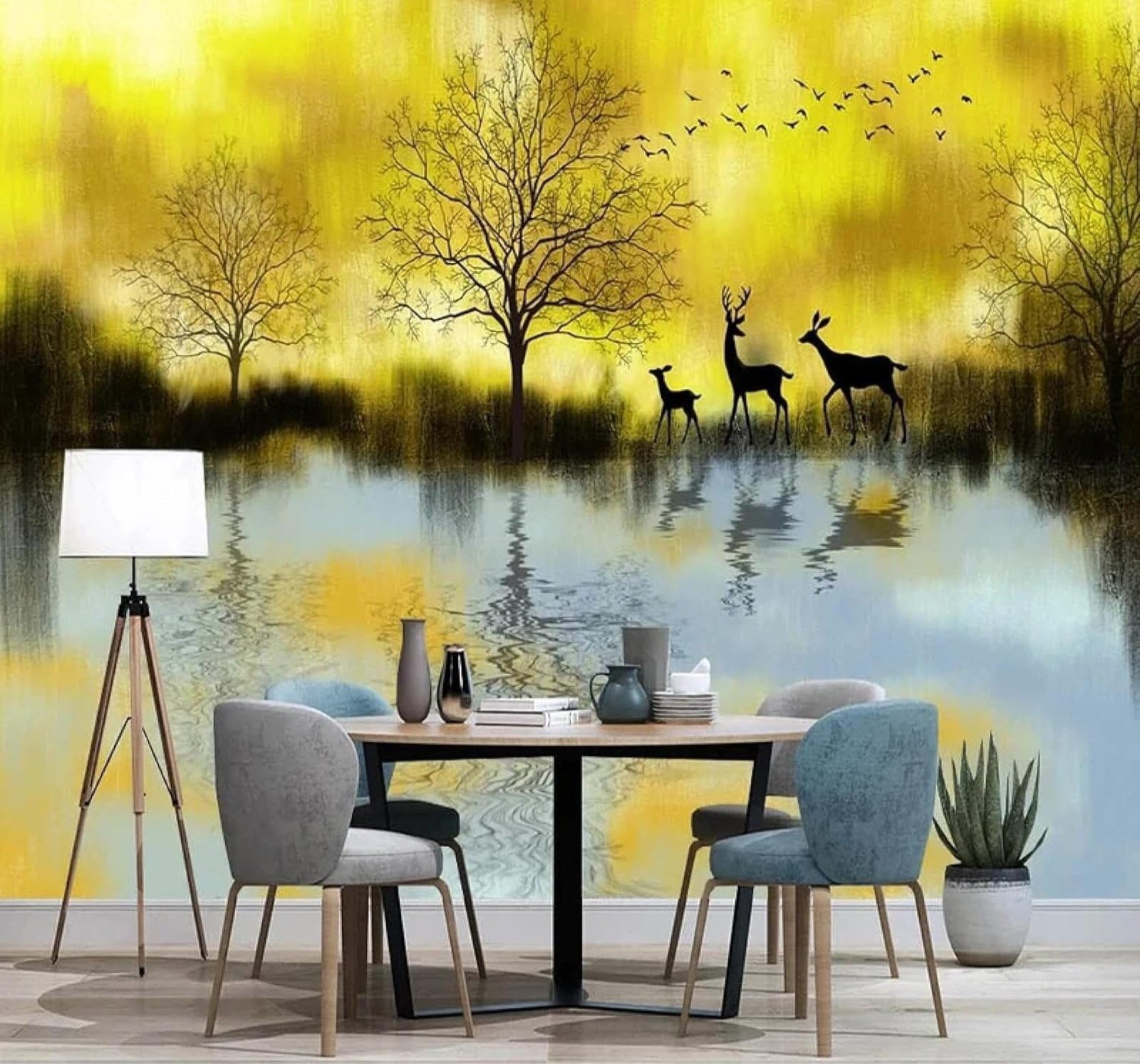Xlming 250Cm×170Cm(B×H) Abstract Beautiful Trees Moose Landscape 3D Wallpaper Silky Texture Home Study Office Grey Dining Room Sofa Bedroom Living Room Tv Backdrop-250Cm×170Cm