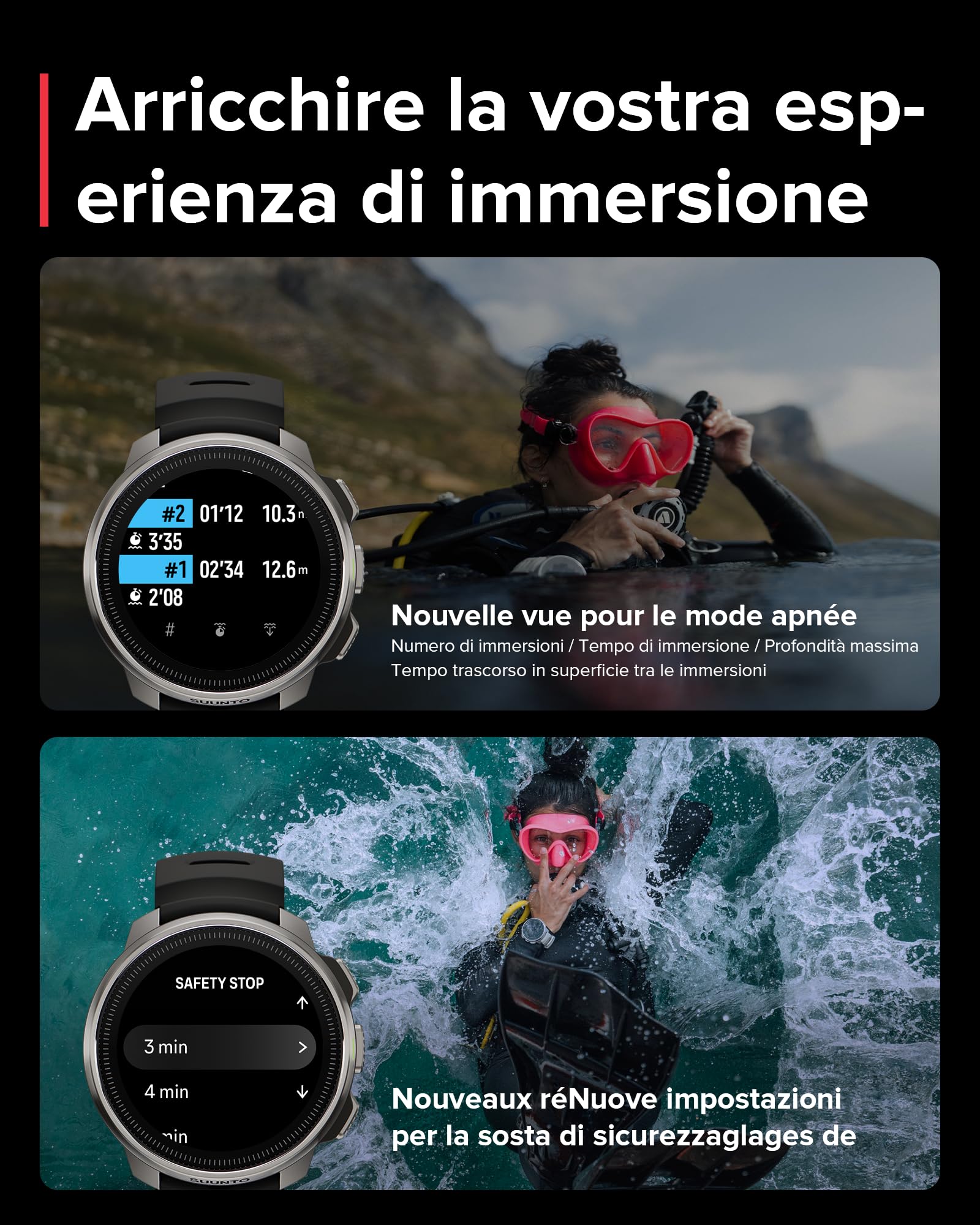 SUUNTO OCEAN Orologio Subacqueo e Sportivo Uomo, Schermo AMOLED, 10ATM/7 Bar, Dualband GNSS Mappa Offline, GPS Activity Tracker, 95+ Sports, Cardiofrequenzimetro, Autonomia 60H in Modalità Immersione