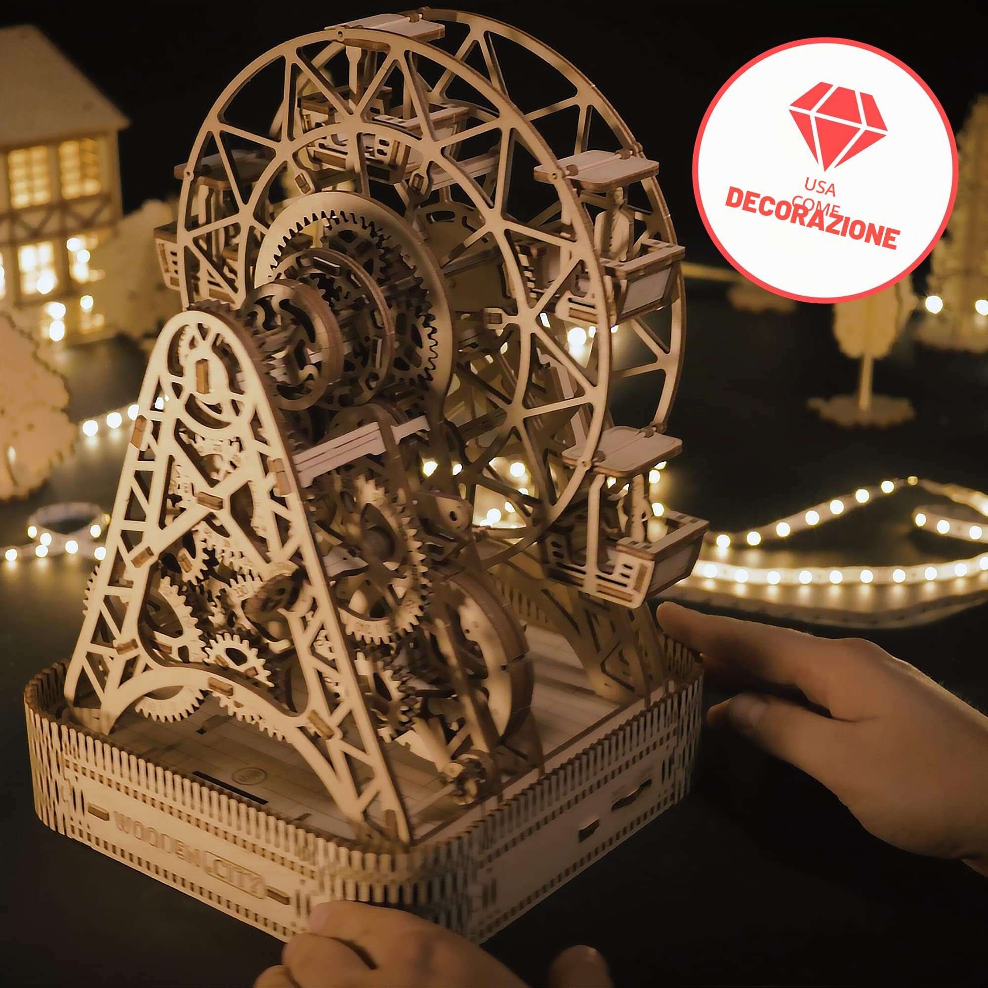 Wooden.City Kit di modelli meccanici in legno per costruire - Ruota panoramica - Meccanismo aperto - Compleanno per adolescenti e adulti - Puzzle 3D fai da te - Taglio laser - 220 mm x 260 mm x 322 mm