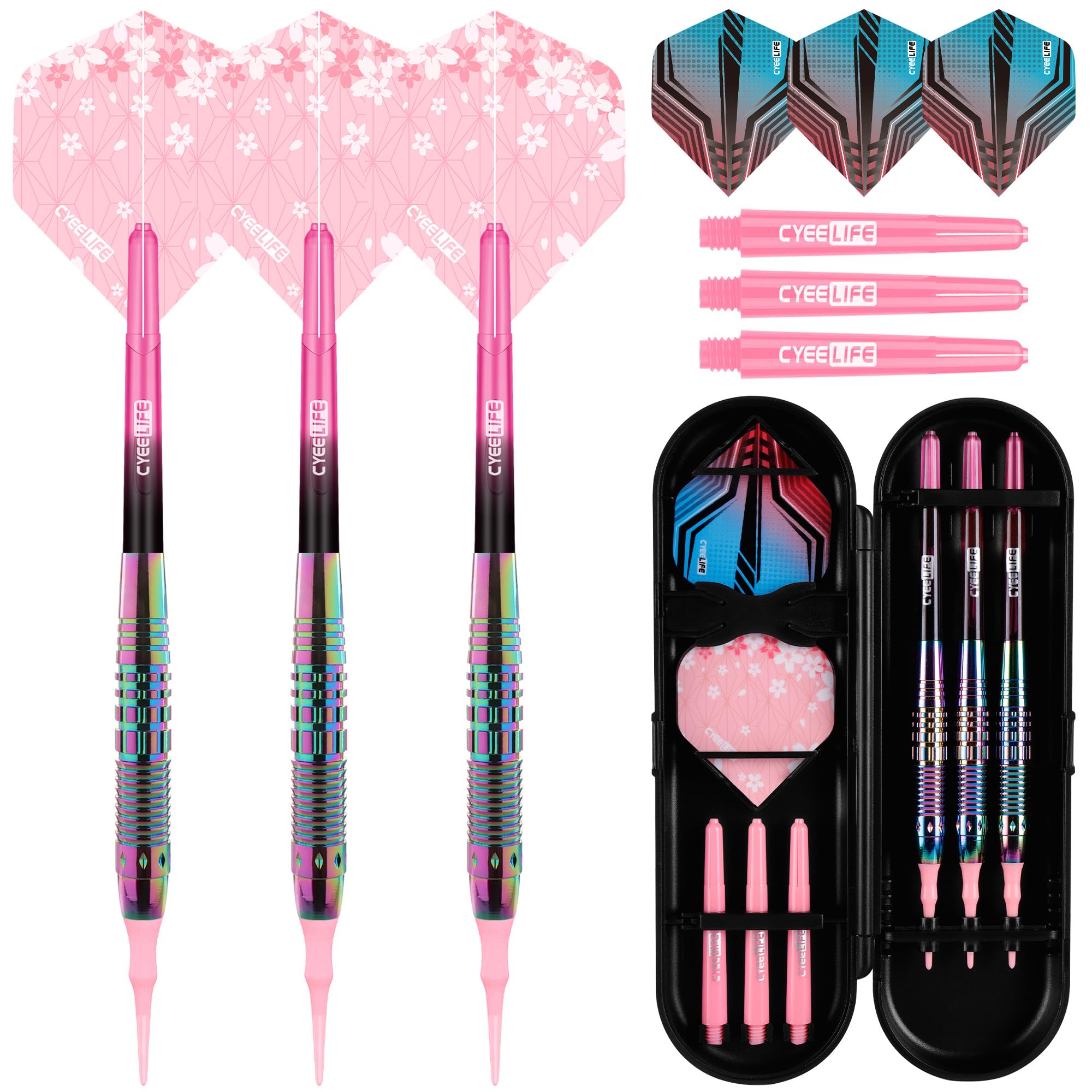 CyeeLife Dartpfeile mit kunststoffspitze, 3 Stück Profi Softdarts für elektronische dartscheibe,Darts Set mit 6 Dart Schaft + 6 Flights + 1 Dart Case