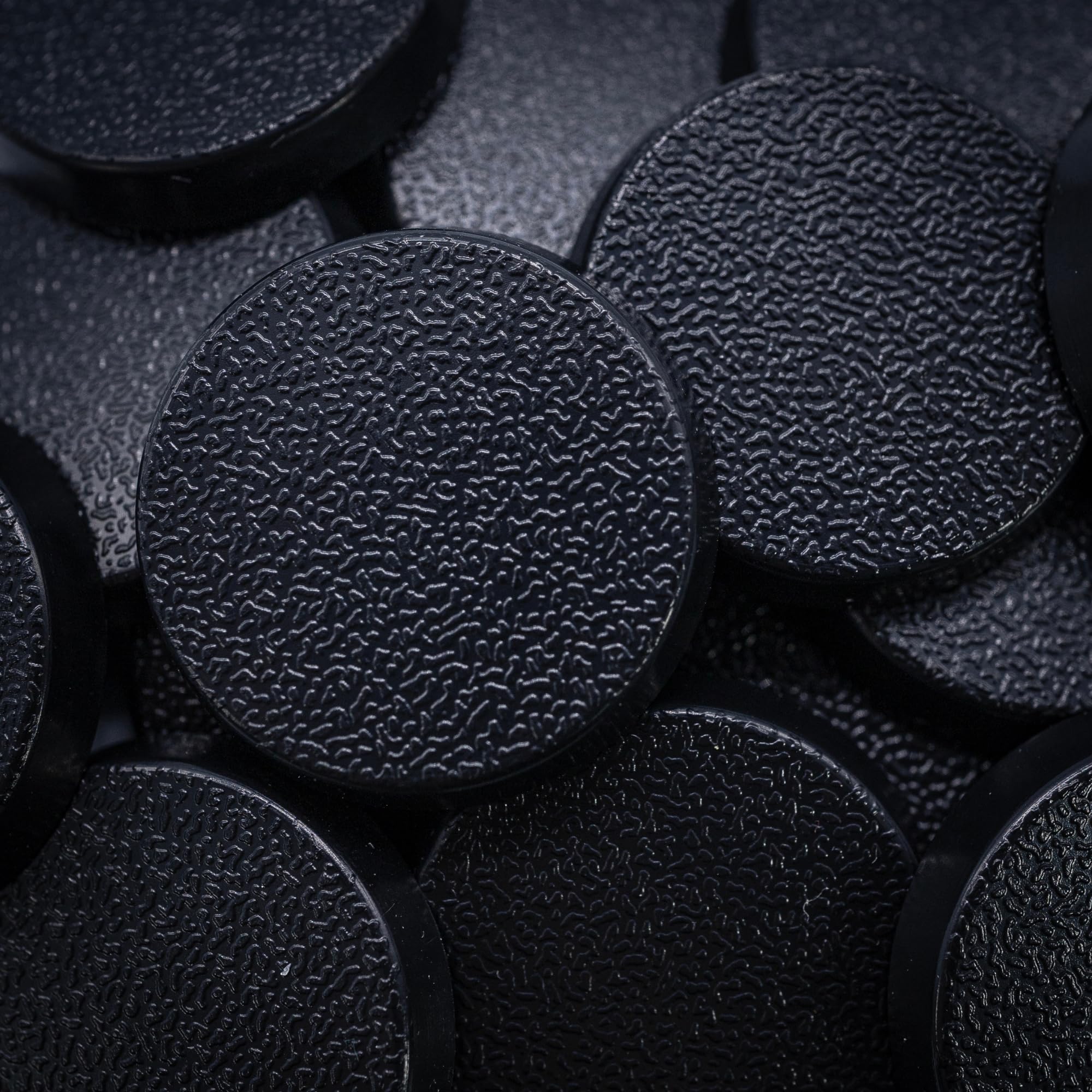 Forged Terrain 25mm Round Bases Set for Miniatures โ Pack of 24 for Tabletop Wargaming | 4mm Height Textured Black Plastic