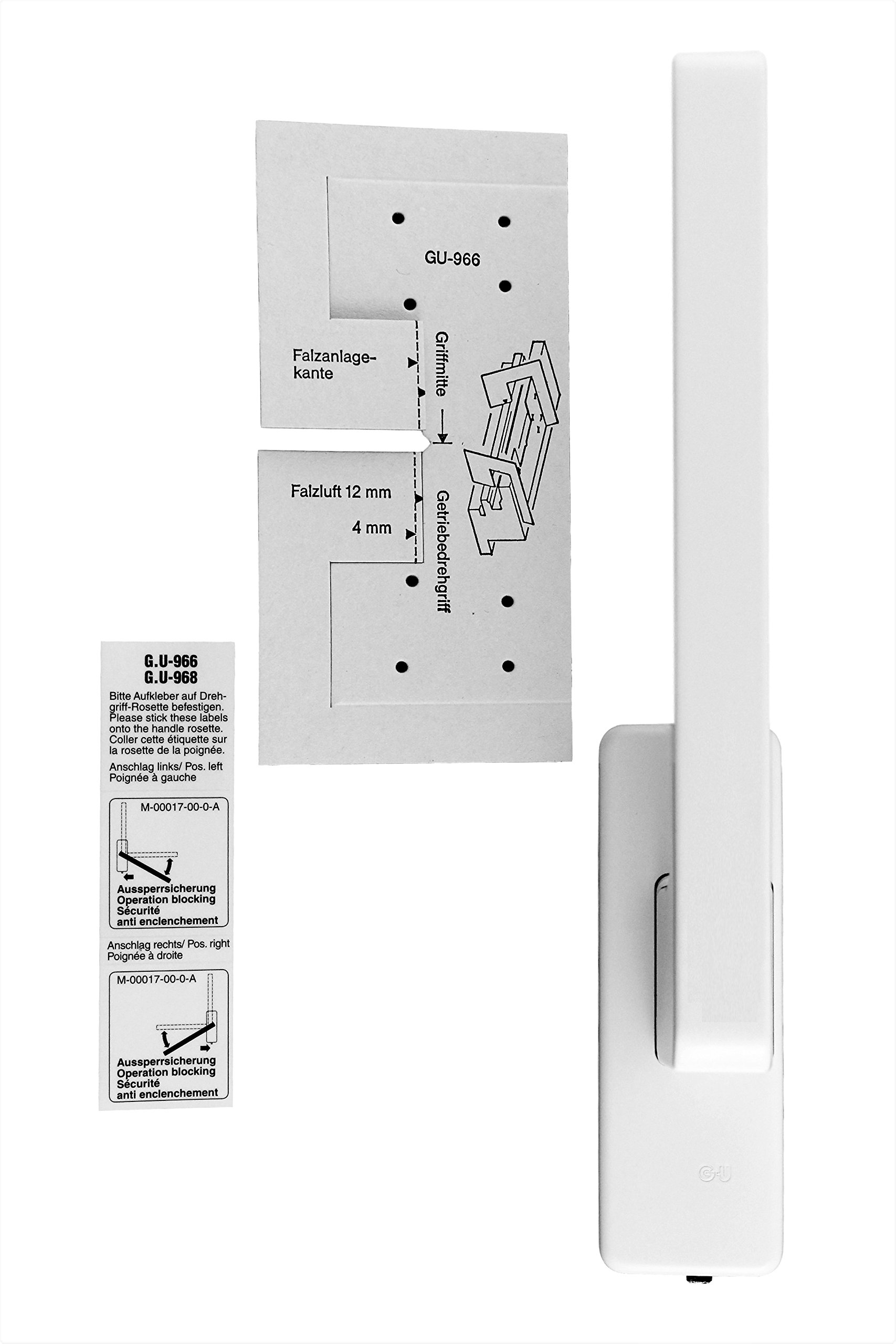 GU PSK Drehgriff DIRIGENT 966/976, 34225 oder auch 30152, DIN Links weiss mit Aussperrsicherung incl. SN-TEC Montageschlüssel und Montagematerial