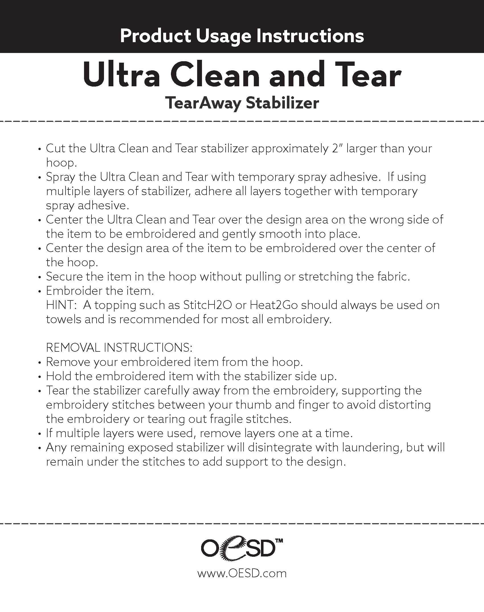 OESD Ultra Clean Embroidery Stabilizer - Soft & Washable -3
